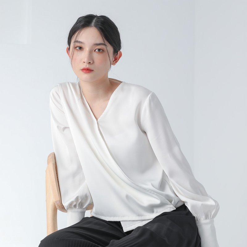 Xiangsi_相思交錯上衣_22AF002_白 - 女裝恤衫 - 聚酯纖維 白色