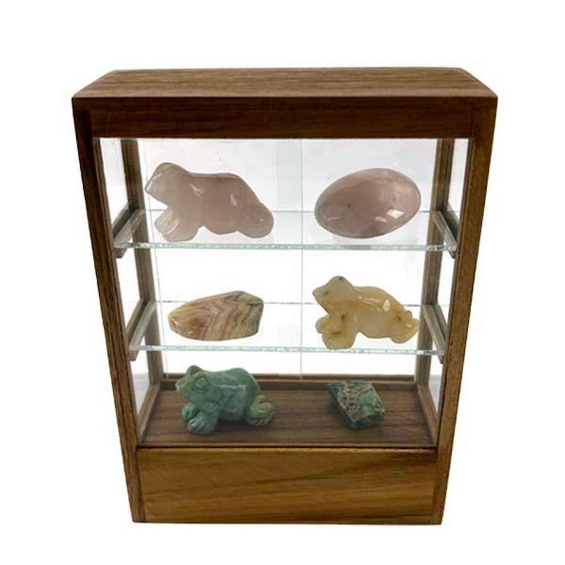 Wooden 3-tier shelf Back glass door showcase display - กล่องเก็บของ - ไม้ สีนำ้ตาล