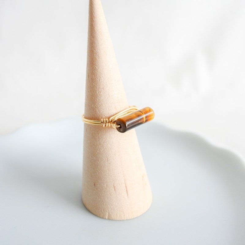 Tigers Eye – Long & Slim – Gold Ring – Natural Stone Ring - 戒指 - 其他金屬 咖啡色