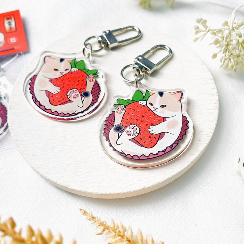 [Mimi Strawberry Daifuku] Acrylic Keychain - Keychains - Plastic Multicolor