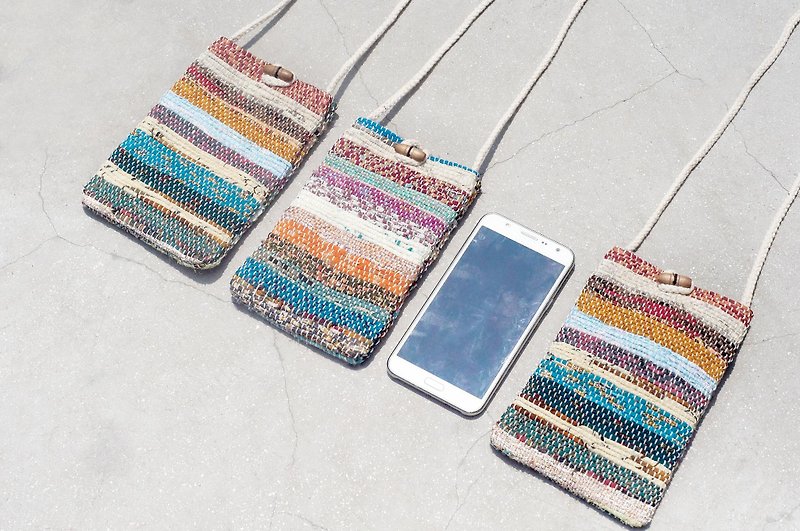Valentine's Day gift Mother's Day gift girlfriends gifts Christmas handmade limited edition natural woven sari mobile phone bag / mobile phone sets / shoulder bag / bag / travel card sets / traveling bags - natural gradients earth color stripes - เคส/ซองมือถือ - ผ้าไหม หลากหลายสี