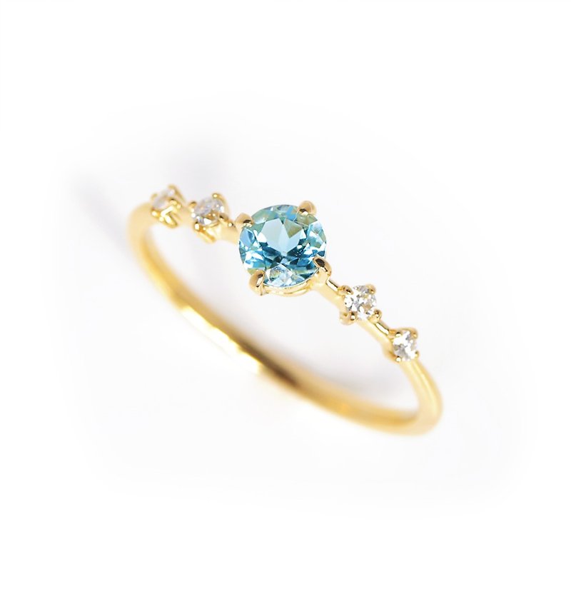 サンタマリア・アクアマリン&ダイヤモンド K18リング ラウンドカット ~Ello Lily~　3月誕生石 - 戒指 - 寶石 藍色