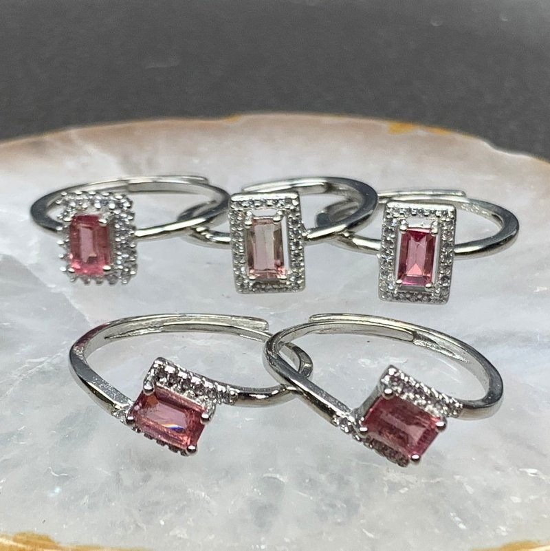 Pink Tourmaline Ladder Cut 925 Silver Plated Silver Handmade Ring - แหวนทั่วไป - เครื่องเพชรพลอย สึชมพู