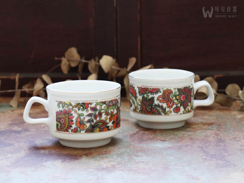 Early printing thick coffee cup-Paisley pattern (old objects/old pieces/SEN YIE/ceramics) - แก้วมัค/แก้วกาแฟ - ดินเผา หลากหลายสี