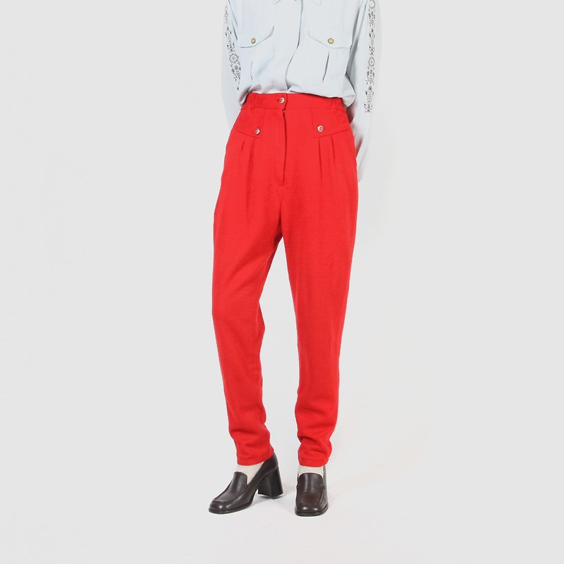 [Egg plant ancient] warm hotel wool vintage old pants - กางเกงขายาว - ขนแกะ สีแดง