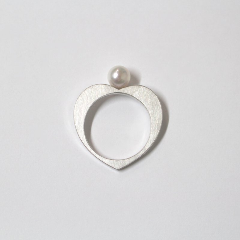 Akoya Pearl Heart Ring Silver Color - General Rings - Gemstone Gray