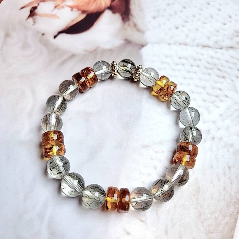 Aphrodite.C Black Hair Quartz + Amber Bracelet - Includes 14k gold anti-allergic accessories (designer style) - สร้อยข้อมือ - คริสตัล 