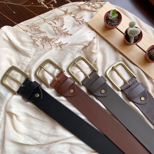 Zude Leather 柱的皮件 古銅金帶頭真皮皮帶/腰帶 單層牛皮製 生日禮物/母親節禮物