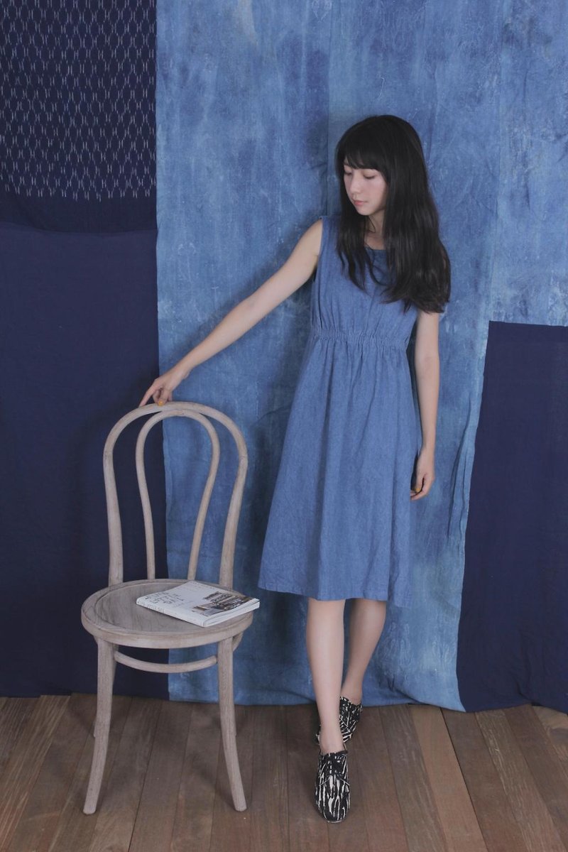 フェット店ハイウエストデニムベストドレスオリジナルの自家製刺し子 - スカート - その他の素材 ブルー