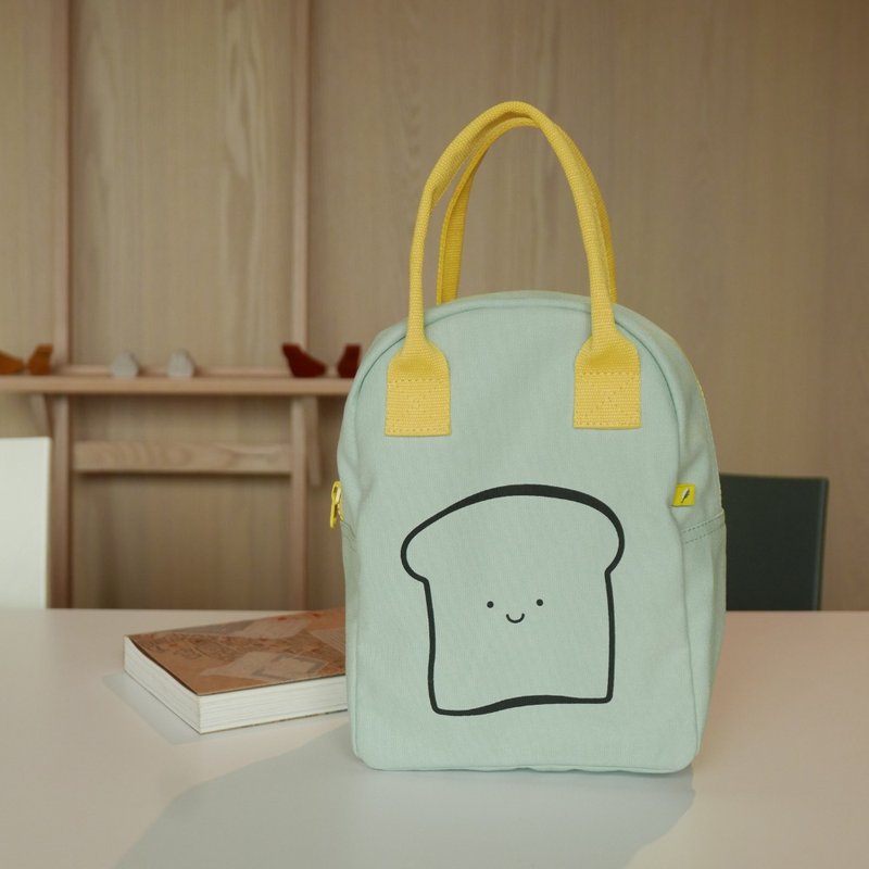 Fluf Zipper Lunch-Happy Bread / Mint - กระเป๋าถือ - ผ้าฝ้าย/ผ้าลินิน สีเขียว