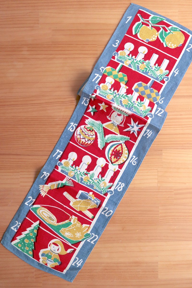 Swedish M Bühler designed Christmas countdown hand-printed long hanging cloth - Items for Display - Cotton & Hemp Red