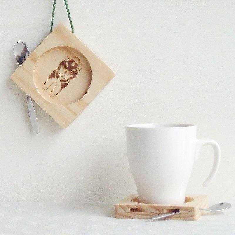 Cute Skull Puppy Pet Birthday Gift Coaster Coffee Spoon Stir Bar Storage - Other - Wood Brown