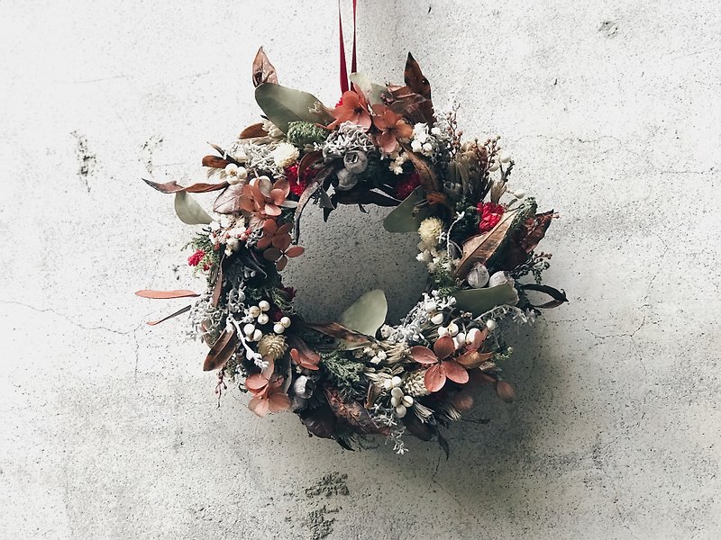 Flower Wreath!! [Goddess of Wisdom-Athena] Dry wreath arrangement for Christmas - ของวางตกแต่ง - พืช/ดอกไม้ สีแดง