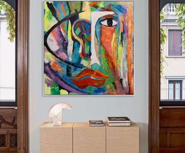 キャンバスに描かれた抽象画、大きな壁アート、キャンバスに描かれた