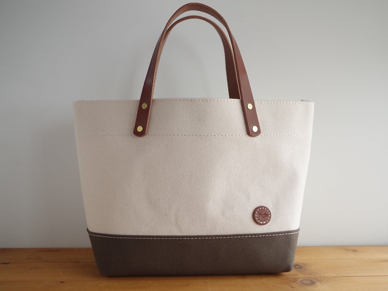Leather Handle Canvas Tote Back - Handbags & Totes - Cotton & Hemp White