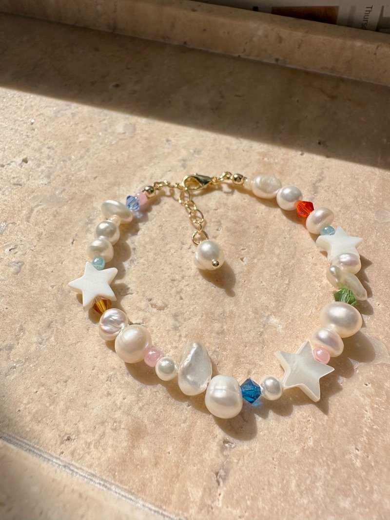 【熱賣】施華洛世奇水晶 貝母 星星 淡水珍珠手鍊 | 潮流飾品 - 手鍊/手鐲 - 珍珠 白色