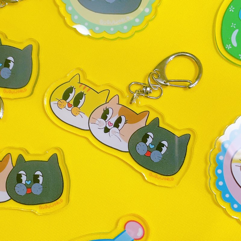 BubuCat Three Kittens Series Acrylic Pendant Keychain - Keychains - Acrylic 