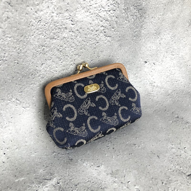 【 日本直送　名牌中古包 】CELINE セリーヌ Cマカダム 財布 ネイビー ホースキャリッジ キャンバス がま口 vintage ヴィンテージ ccw564 - 錢包/皮夾/長短夾 - 棉．麻 藍色