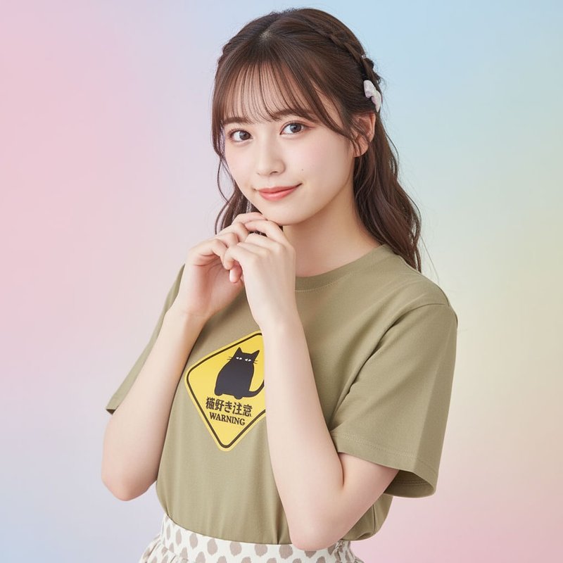 貓好き注意 中性短袖T恤 051 - 女 T 恤 - 棉．麻 白色