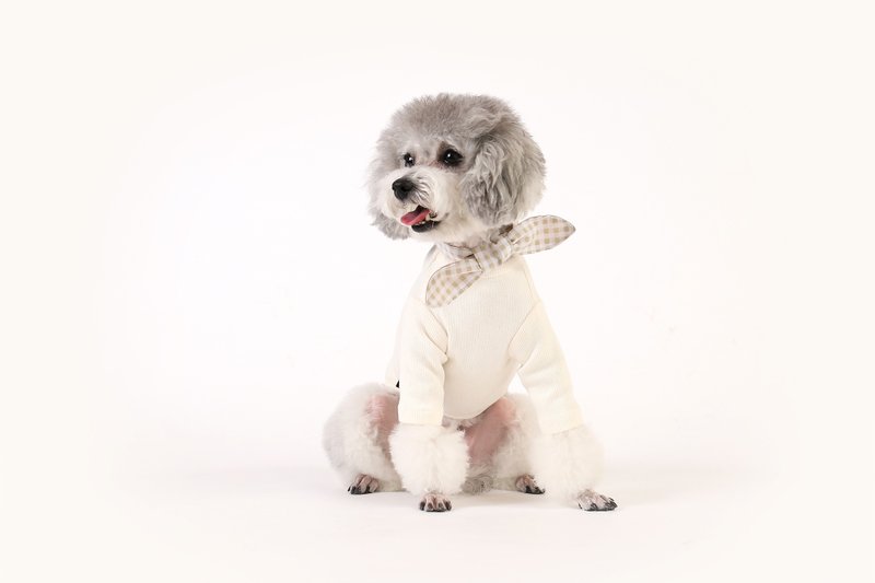 Gelato Pet T-shirt-Round Neck Long Sleeve (Natural Beige) - ชุดสัตว์เลี้ยง - ผ้าฝ้าย/ผ้าลินิน ขาว