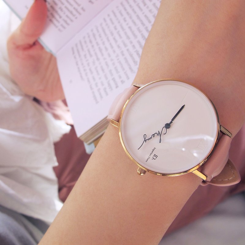客製化姓名指針手錶--36mm羅馬Pink粉皮革小錶款 - 女裝錶 - 真皮 粉紅色