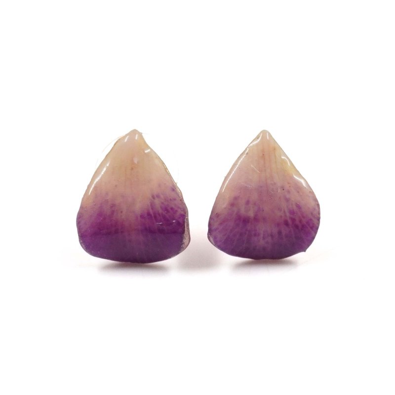 Dendrobium orchid petal cut earrings - 耳環/耳夾/耳骨夾 - 植物．花 藍色