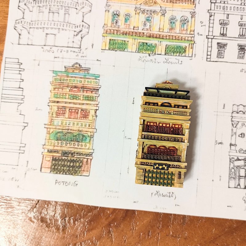Magnet model, Potong building, set of old buildings in the Songwat area, v.2 - Items for Display - Resin Brown