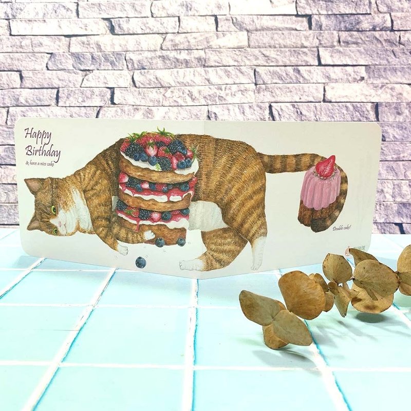 Cat and Dessert Birthday Card | Tabby Cat and Waffle Tower | Festive Cards | Greeting Cards - การ์ด/โปสการ์ด - กระดาษ สีส้ม