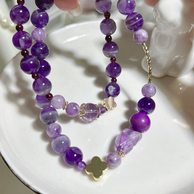 Noble purple light luxury amethyst (exclusive only one piece) light luxury amethyst multi-treasure long bead chain - Bracelets - Crystal 