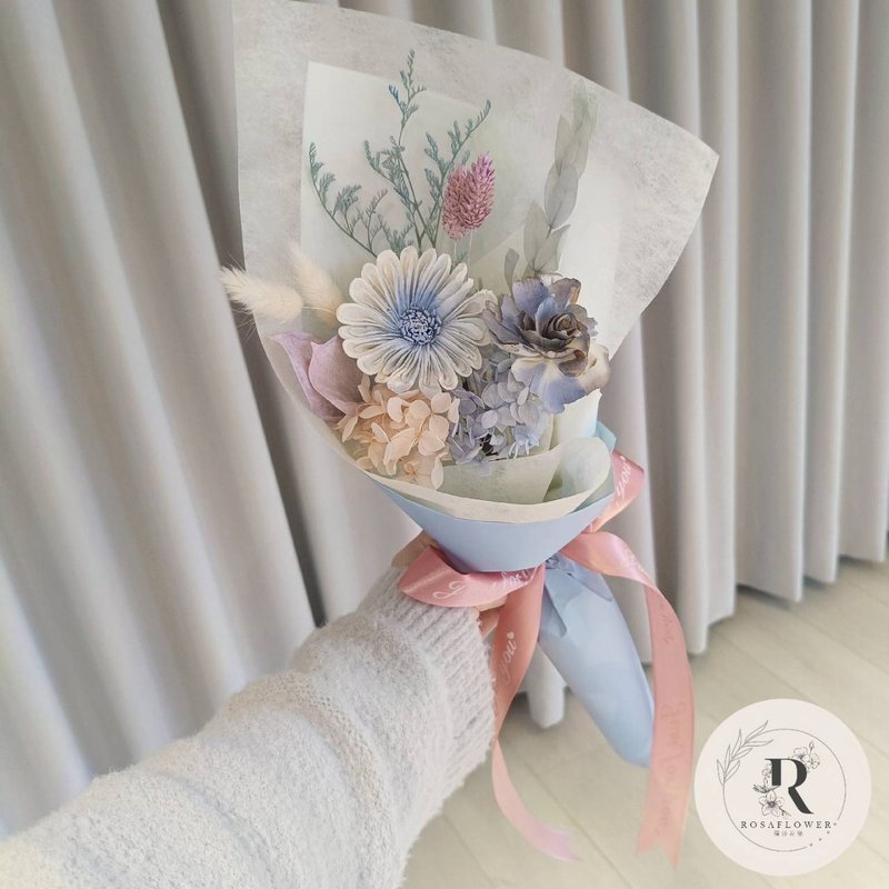 蘿莎花兒 漸層藍非洲菊索拉花 小花束 - 乾燥花/永生花 - 植物．花 