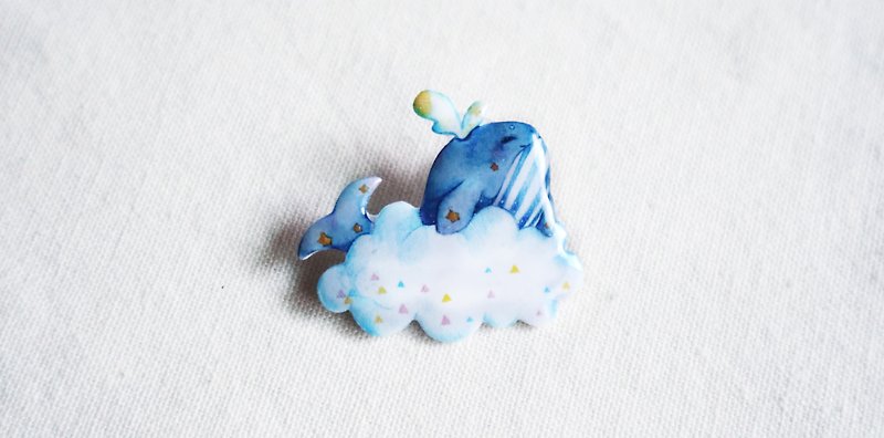 Whale and cloud pin - Brooches - Plastic Blue