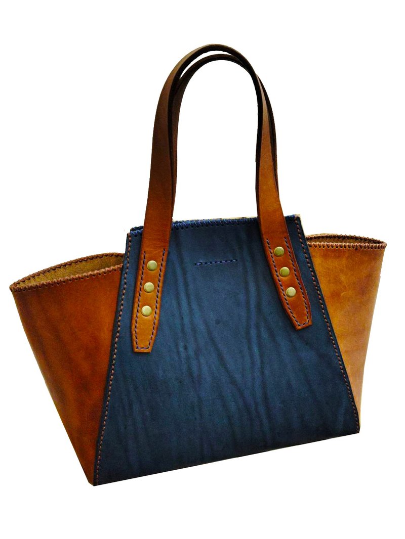 Double color vegetable tanned handbag - กระเป๋าถือ - หนังแท้ สีนำ้ตาล