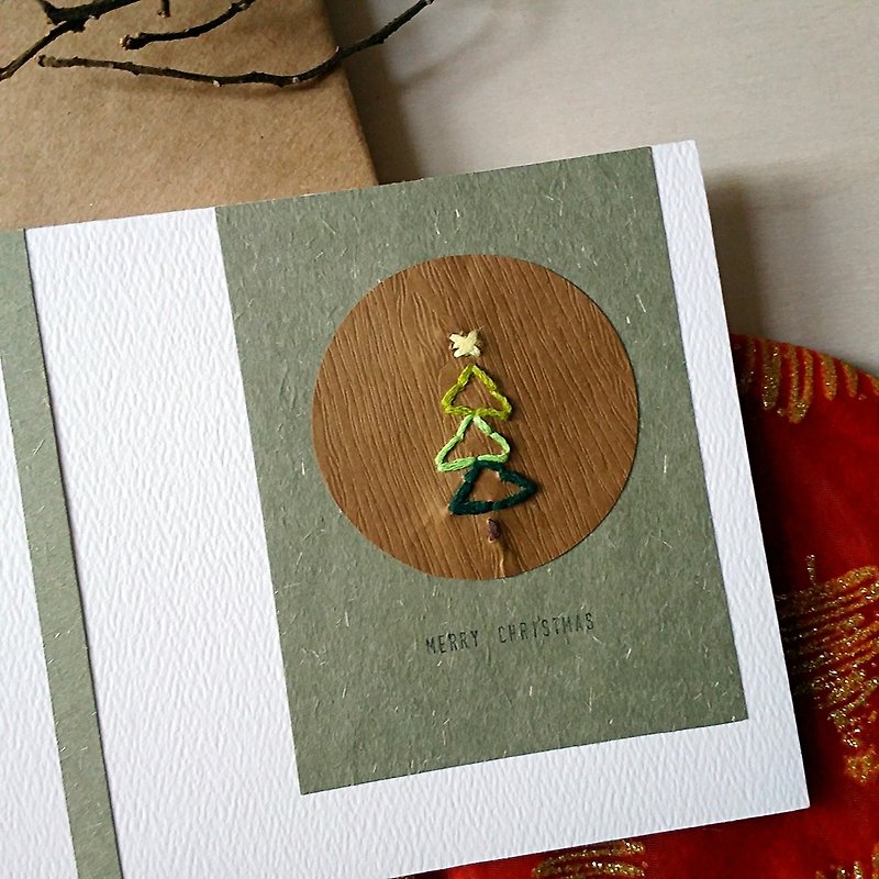 手縫圖像聖誕卡(聖誕樹)(原稿) - 心意卡/卡片 - 紙 多色