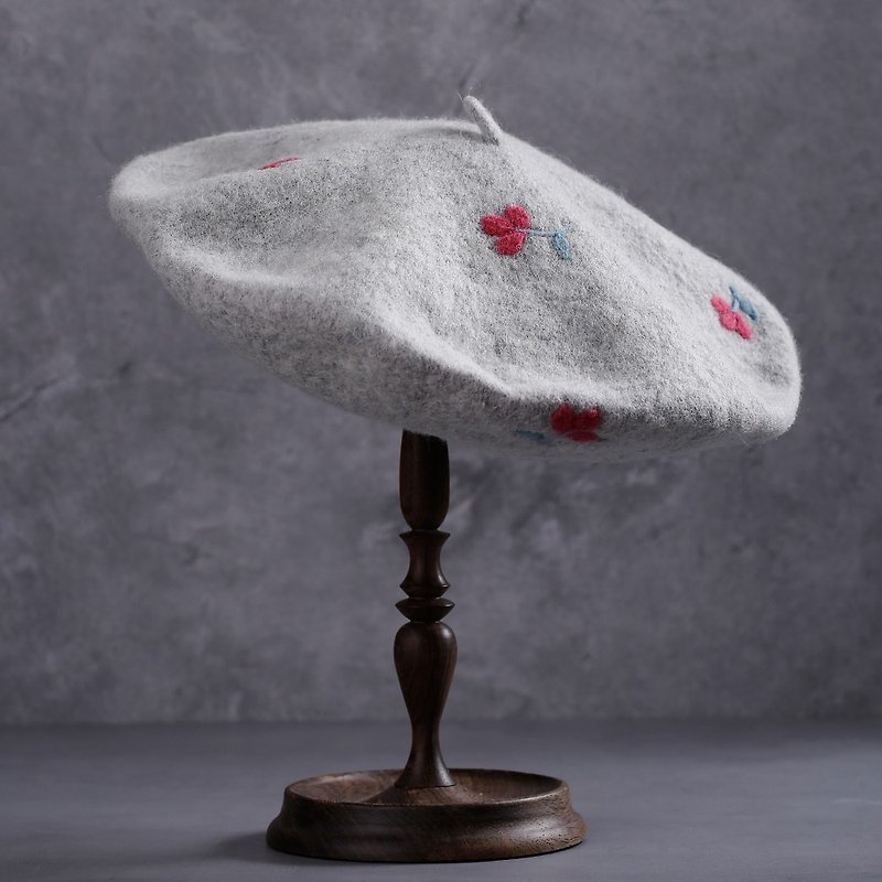 Ke Ren original design handmade wool felt DIY floral playing card beret painter hat wool hat - หมวก - ขนแกะ 