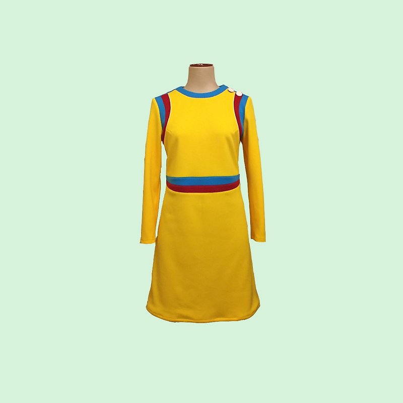 retro one-piece dress regina - One Piece Dresses - Polyester Yellow