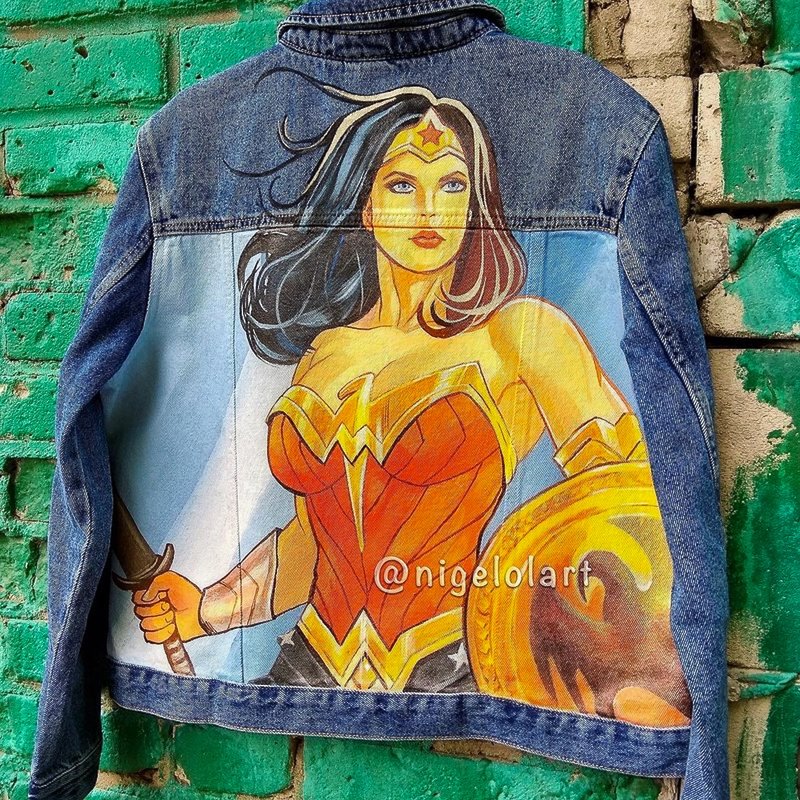 Painted Denim Jacket Wonder Woman Handmade jacket Superwoman DC Comics - Women's Casual & Functional Jackets - Cotton & Hemp Multicolor