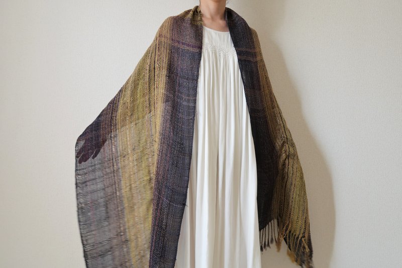 手織りストール　シルクリネン　フェニックス　タペストリー　ソファカバー　ギフト　Shawl (L) 54　披肩　母親節　禮物　生日禮物 - 絲巾 - 絲．絹 藍色