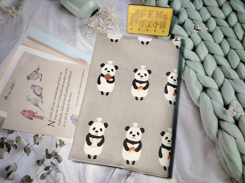 Animal series-Japanese thick cotton fabric gray bottom bakery panda cloth book cover-cloth book cover A5/25K manual cover - Book Covers - Cotton & Hemp 