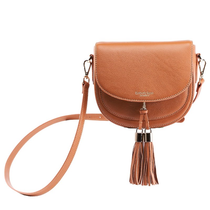 Changeable cover genuine leather saddle bag - classic caramel - กระเป๋าแมสเซนเจอร์ - หนังแท้ สีส้ม