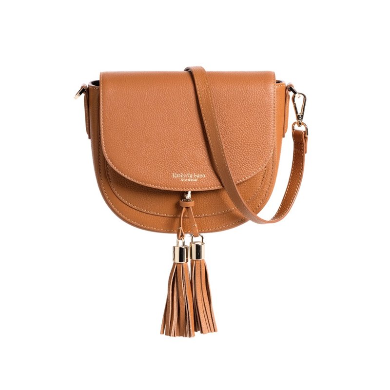 Changable cover genuine leather saddle bag - classic caramel (including tassels) - กระเป๋าแมสเซนเจอร์ - หนังแท้ สีส้ม