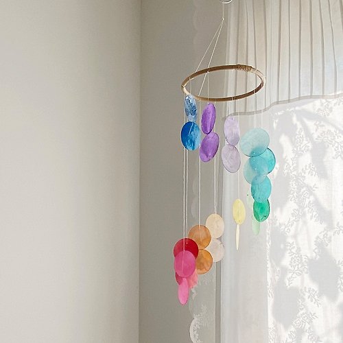 HO’ USE PRE-MADE | Italian xylophone_Rainbow Circle| Shell Wind Chime Mobile | #0-327