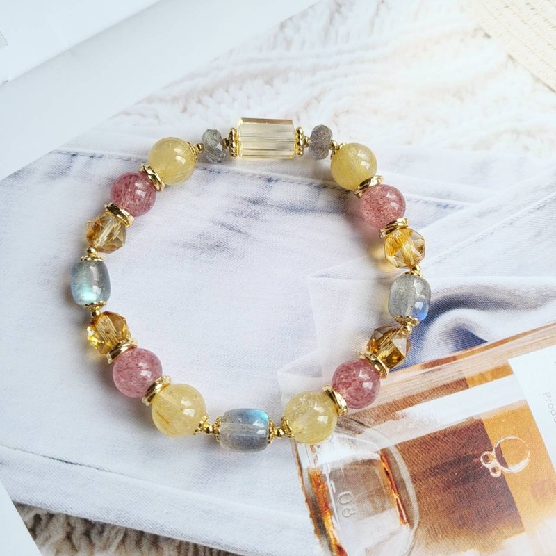 Lucky Peach Blossom Noble/Citrine Strawberry Crystal Labradorite Blonde Crystal Bracelet - สร้อยข้อมือ - คริสตัล 