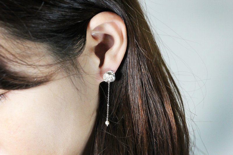永恆繆斯玫瑰耳環/兩種配戴法耳飾 - 耳環/耳夾 - 其他金屬 銀色
