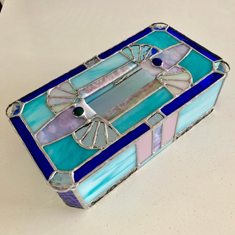 ティッシュボックスカバー  Mermaid Blue ガラス Bay View - 面紙盒 - 玻璃 藍色