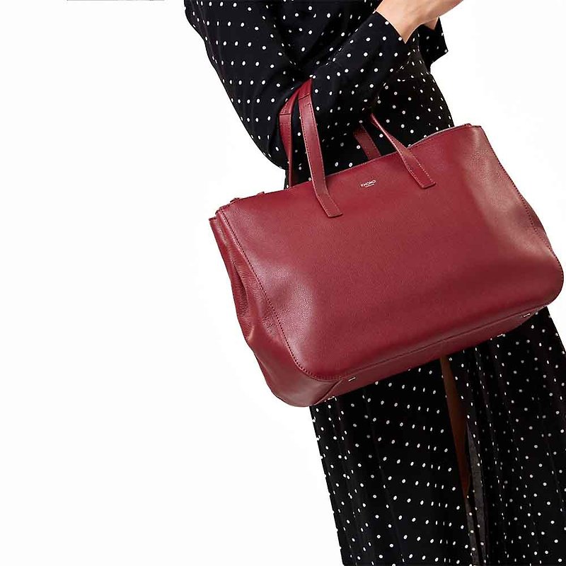 [Clearance] Derby 14" Leather Tote Bag Clutch Shoulder Bag (Burgundy) - กระเป๋าถือ - หนังแท้ สีแดง