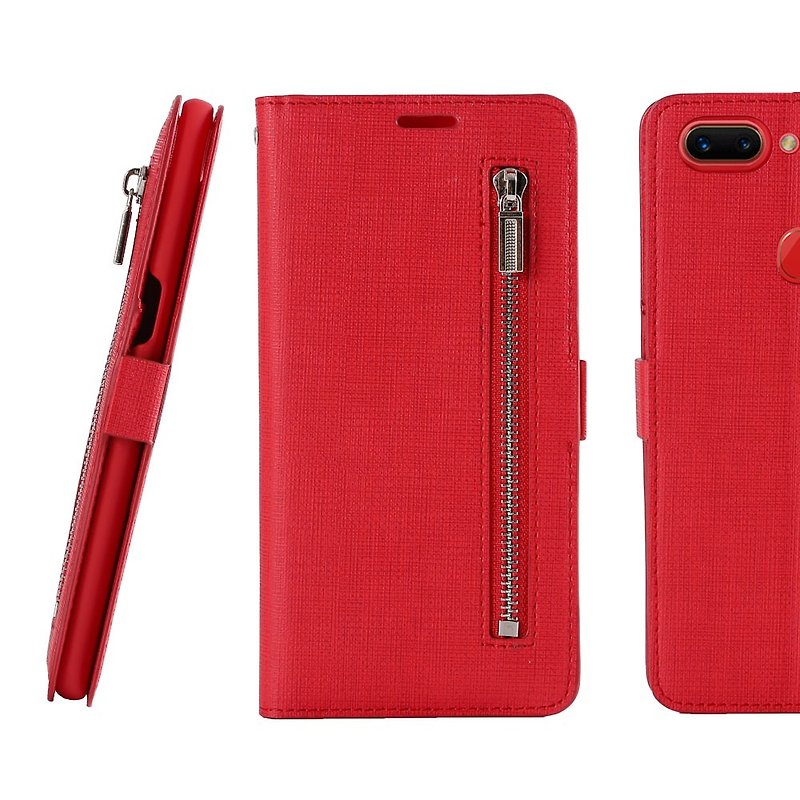 CASE SHOP OPPO R15 Dedicated front storage side holster - Red (4716779659825) - เคส/ซองมือถือ - หนังเทียม สีแดง