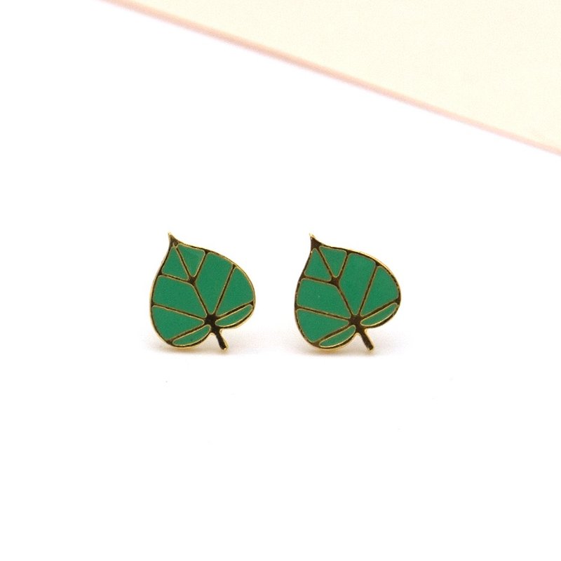 非洲芙蓉葉 手作耳環 - 耳環/耳夾 - 琺瑯 綠色