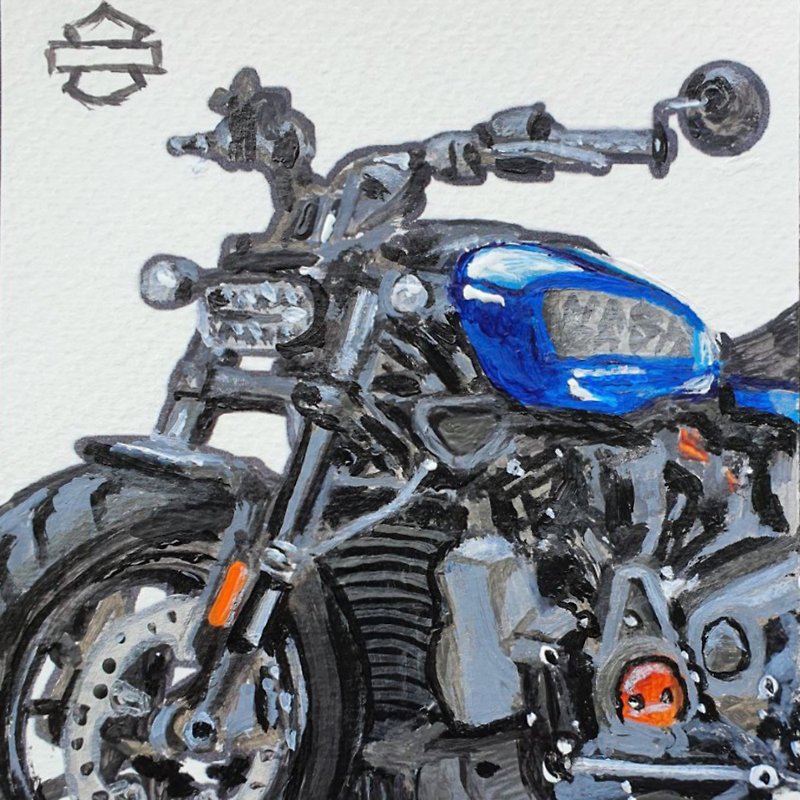Postcard Harley Davidson Painting Sport Motorcycle Original Art 2023 Sportster S - โปสเตอร์ - วัสดุอื่นๆ สีน้ำเงิน