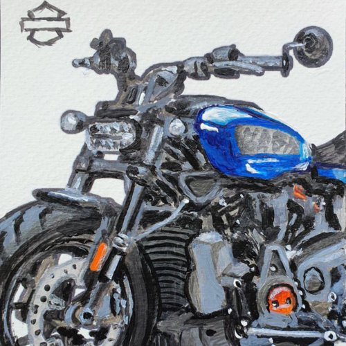 marina-fisher-art Postcard Harley Davidson Painting Sport Motorcycle Original Art 2023 Sportster S