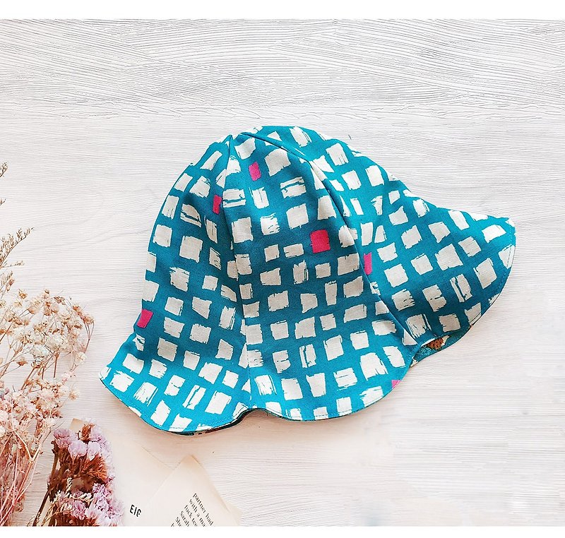 Dopamine Contrast Color Squares Baby Bucket Hat Sun Hat One-month Gift - หมวกเด็ก - ผ้าฝ้าย/ผ้าลินิน สีน้ำเงิน